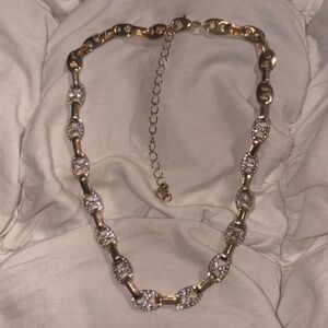Gold Puffed Mariner Link Pavé Crystal Statement Necklace